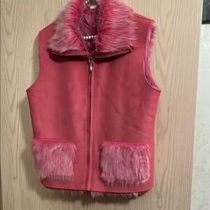 Lisa International Pink Faux Fur & Suede Vest